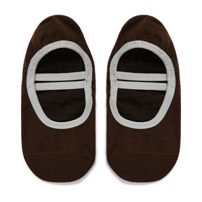 Pair of brown socks with gray sole on a white background
