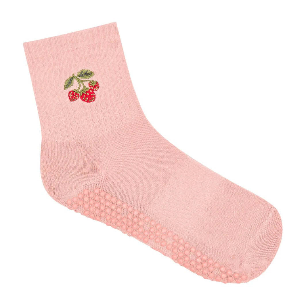 Strawberry patch Pilates grip socks Side