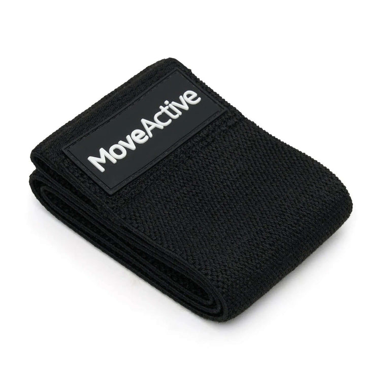 Black Moveactive heavy resistance band folded on white background
