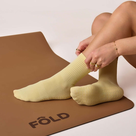 ÔWEAR Essentials Pilates Grip Socks in Butter Yellow, view 2