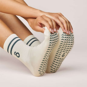 Everyday Crew Grip Socks - Forest Green with non-slip grip soles for Pilates and everyday wear.