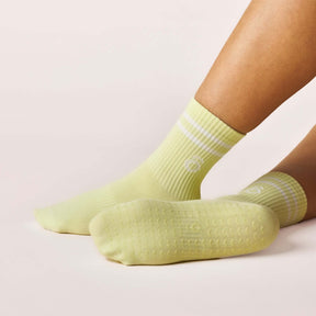 ÔWEAR Crew Sporty Stripes Pilates Grip Socks in Lime, view 3