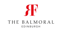 Logo of The Balmoral hotel in Edinburgh with stylish red and black lettering.