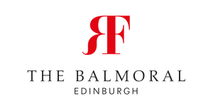 Logo of The Balmoral hotel in Edinburgh with stylish red and black lettering.