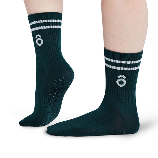 Crew Sporty Stripes Pilates Grip Socks - Forest Green