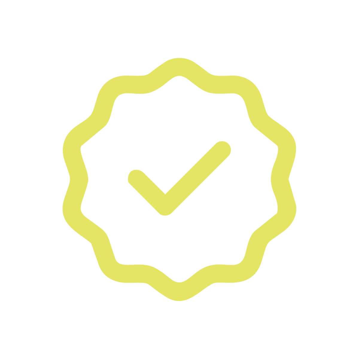 Yellow check mark inside a decorative badge symbolizing approval and verification.