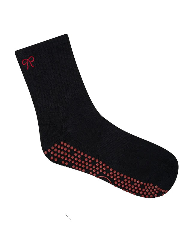 Crew Pilates Grip Socks - Whimsy Bow Black