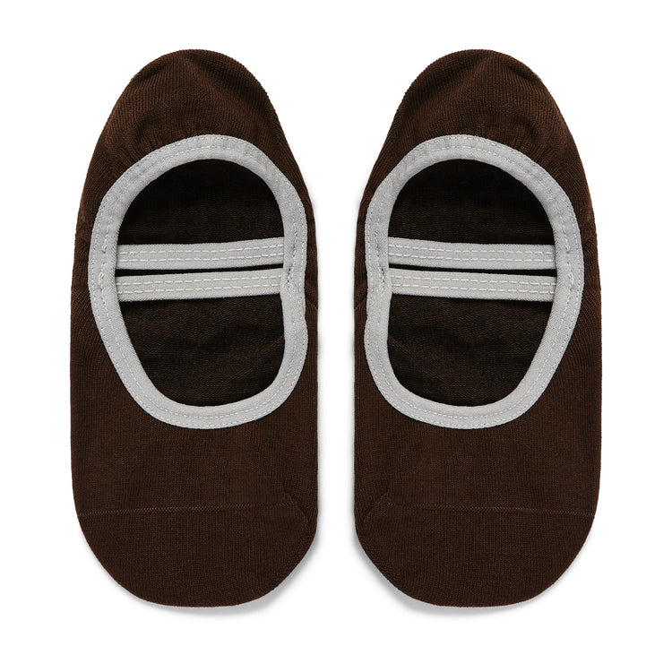 Pair of brown socks with gray sole on a white background