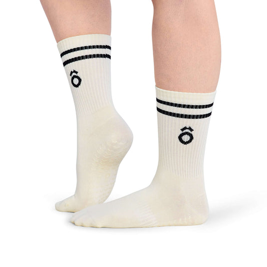 Crew Sporty Stripes Pilates Grip Socks - White