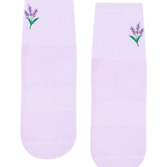 Pair of Lavender Haze Pilates grip socks front view 