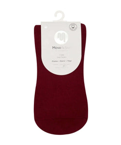 MoveActive Crew Grip Socks in Crimson Dream, made with organic cotton. Relaxed fit and versatile comfort for yoga and Pilates.