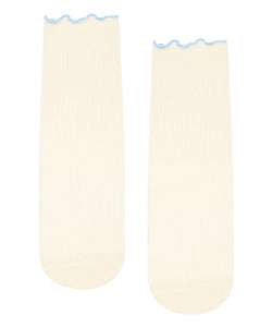 Vintage ivory crew grip socks made from organic cotton, featuring a versatile, relaxed fit for comfort and enhanced grip.