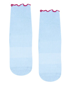 Vintage baby blue crew grip socks made from organic cotton, designed for comfort and versatility with a relaxed fit.