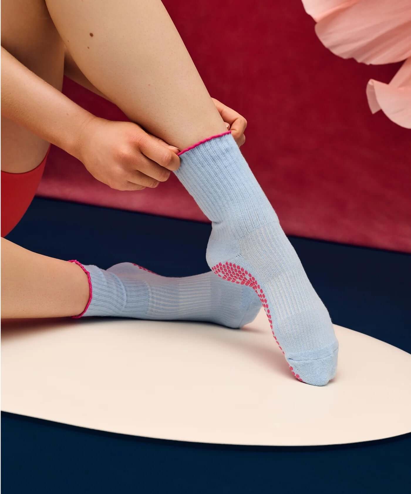 Vintage Baby Blue MoveActive Crew Grip Socks in organic cotton, relaxed fit, versatile comfort for UK size 3-9, EU 36-44.