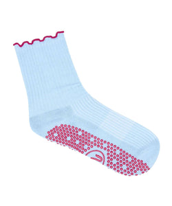 Vintage baby blue MoveActive crew grip socks made of organic cotton with a relaxed fit for comfort and versatility.