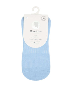 MoveActive Crew Grip Socks in Vintage Baby Blue, made from organic cotton for a relaxed fit and comfort. Versatile grip socks for all activities.