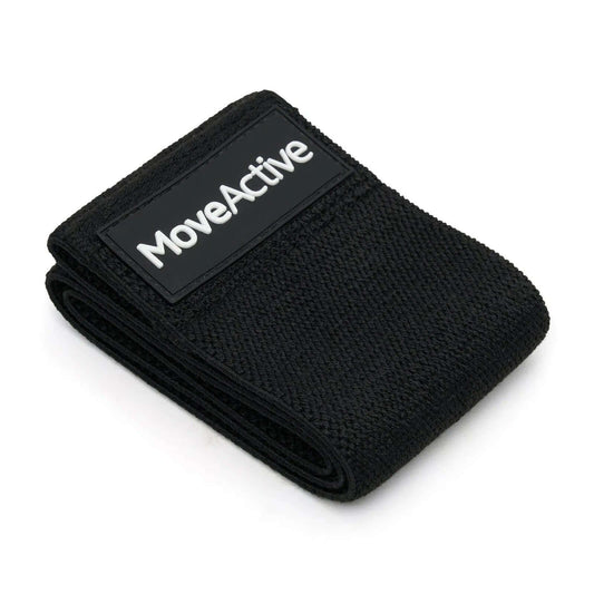 Black Moveactive heavy resistance band folded on white background