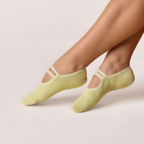 Ballet Grip Socks - Lime showcase featuring non-slip grip sole and soft elastic straps for studio workouts.