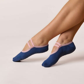 Ballet Grip Socks - Estate Blue & Pink featuring a non-slip grip sole and soft elastic straps for comfort.