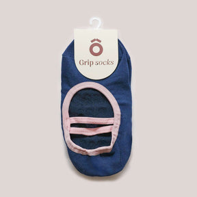Ballet Grip Socks - Estate Blue & Pink with no-slip grip sole and soft elastic strap for yoga and Pilates.