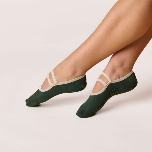 Ballet Grip Socks - Teal, featuring a non-slip grip sole and soft elastic strap for secure fit.