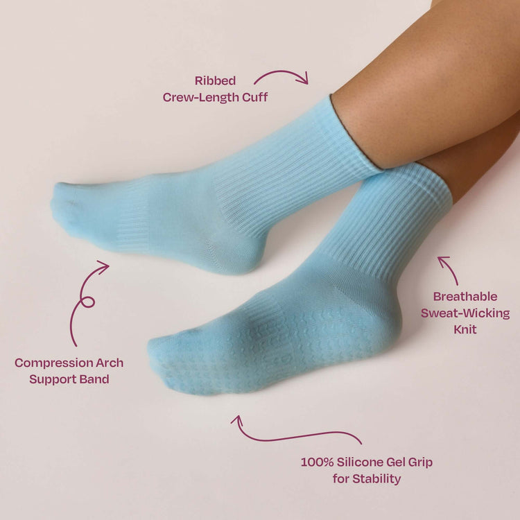 ÔWEAR Essentials Pilates Grip Socks in Baby Blue, view 4