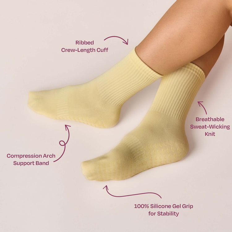 ÔWEAR Essentials Pilates Grip Socks in Butter Yellow, view 4