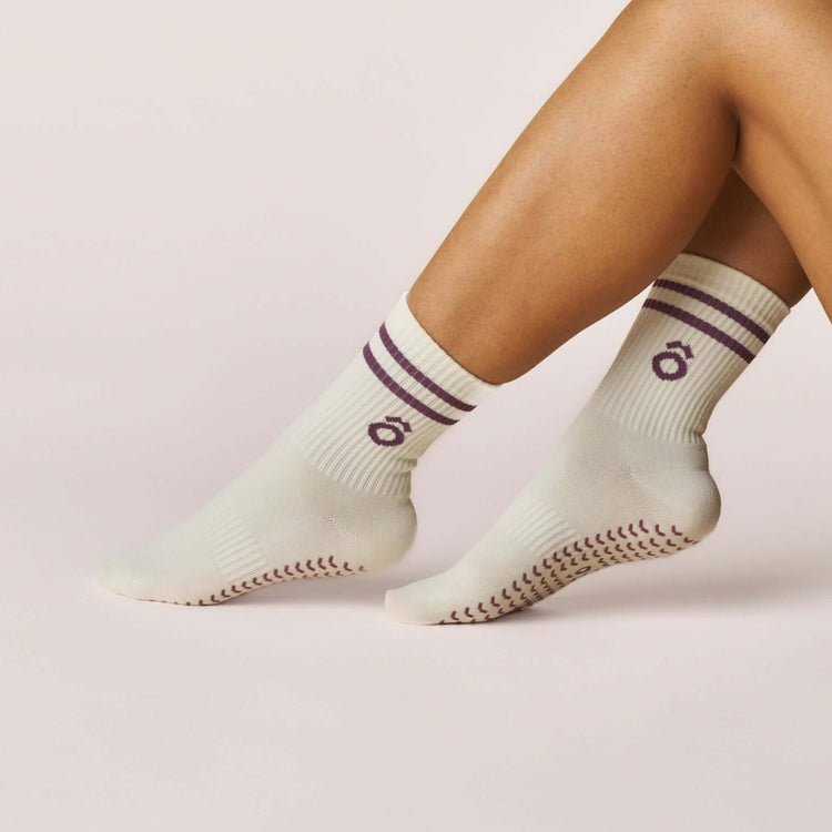 Everyday Crew Grip Socks - Magenta showing soft cotton comfort and non-slip soles for Pilates and daily wear.