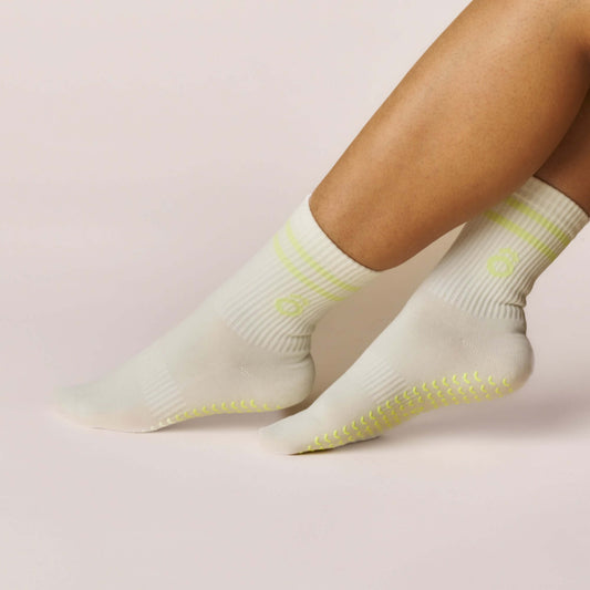 Everyday Crew Grip Socks - Lime featuring soft cotton comfort and non-slip soles for steady steps.