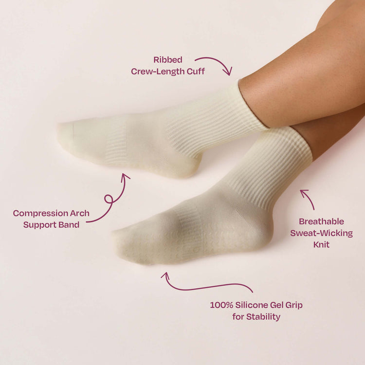 ÔWEAR Essentials Pilates Grip Socks in Off White, view 4