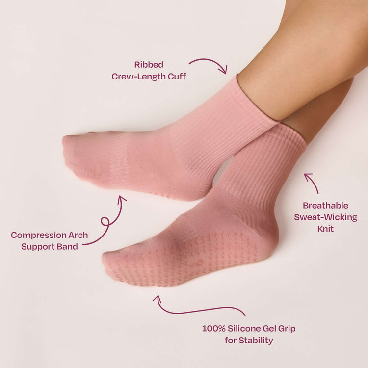 ÔWEAR Essentials Pilates Grip Socks in Rose, view 4