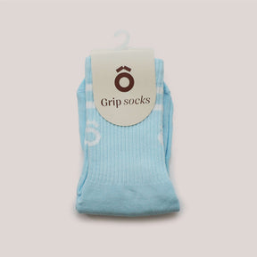 ÔWEAR Crew Sporty Stripes Pilates Grip Socks in Baby Blue, view 5