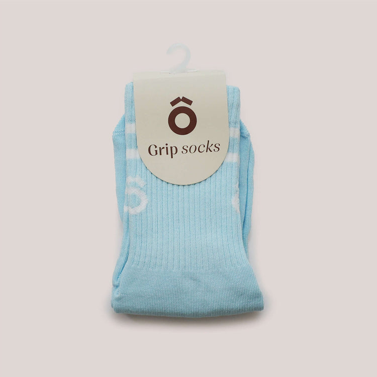 ÔWEAR Crew Sporty Stripes Pilates Grip Socks in Baby Blue, view 5