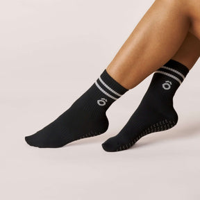 ÔWEAR Crew Sporty Stripes Pilates Grip Socks in Black