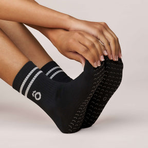 ÔWEAR Crew Sporty Stripes Pilates Grip Socks in Black, view 3