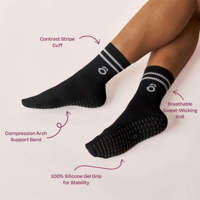 ÔWEAR Crew Sporty Stripes Pilates Grip Socks in Black, view 4