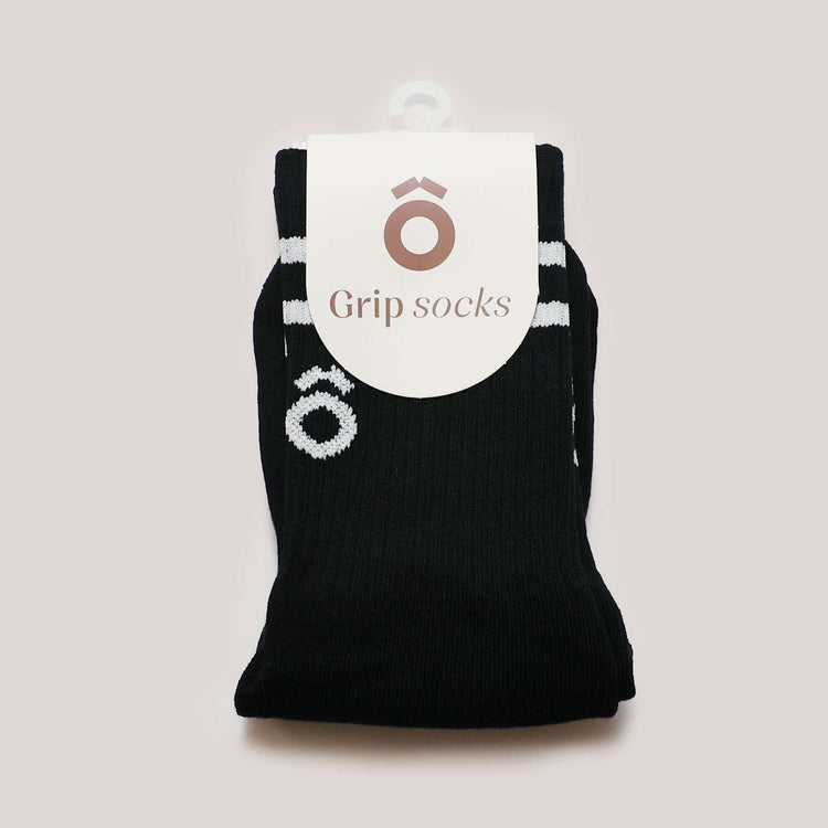 ÔWEAR Crew Sporty Stripes Pilates Grip Socks in Black, view 5