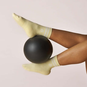 ÔWEAR Crew Sporty Stripes Pilates Grip Socks in Butter Yellow, view 2