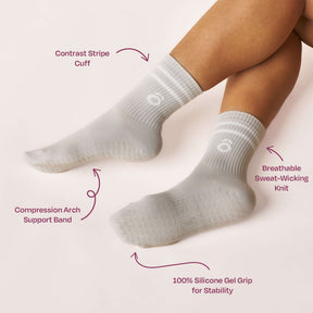 ÔWEAR Crew Sporty Stripes Pilates Grip Socks in Grey, view 4