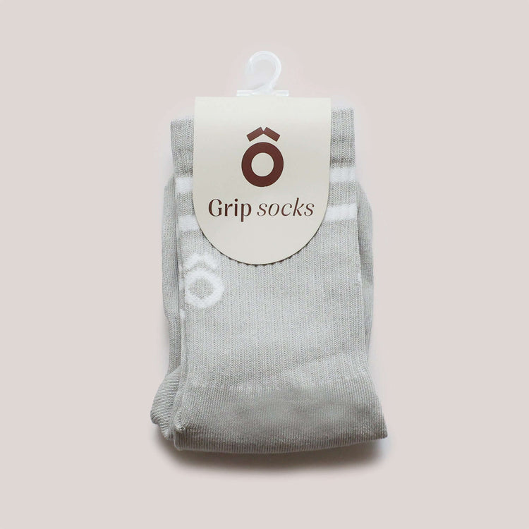 ÔWEAR Crew Sporty Stripes Pilates Grip Socks in Grey, view 5