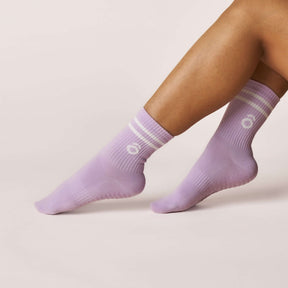 ÔWEAR Crew Sporty Stripes Pilates Grip Socks in Lilac