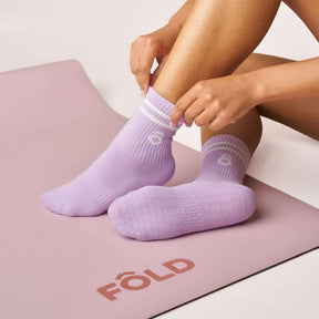 ÔWEAR Crew Sporty Stripes Pilates Grip Socks in Lilac, view 2
