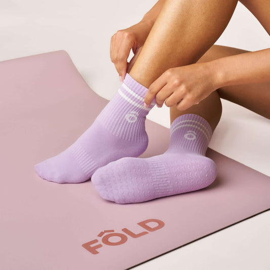 ÔWEAR Crew Sporty Stripes Pilates Grip Socks in Lilac, view 2