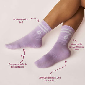 ÔWEAR Crew Sporty Stripes Pilates Grip Socks in Lilac, view 4