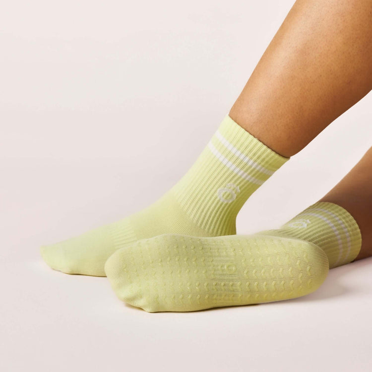 ÔWEAR Crew Sporty Stripes Pilates Grip Socks in Lime, view 3