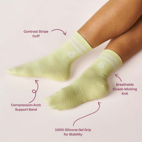 ÔWEAR Crew Sporty Stripes Pilates Grip Socks in Lime, view 4