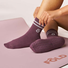 ÔWEAR Crew Sporty Stripes Pilates Grip Socks in Magenta, view 2