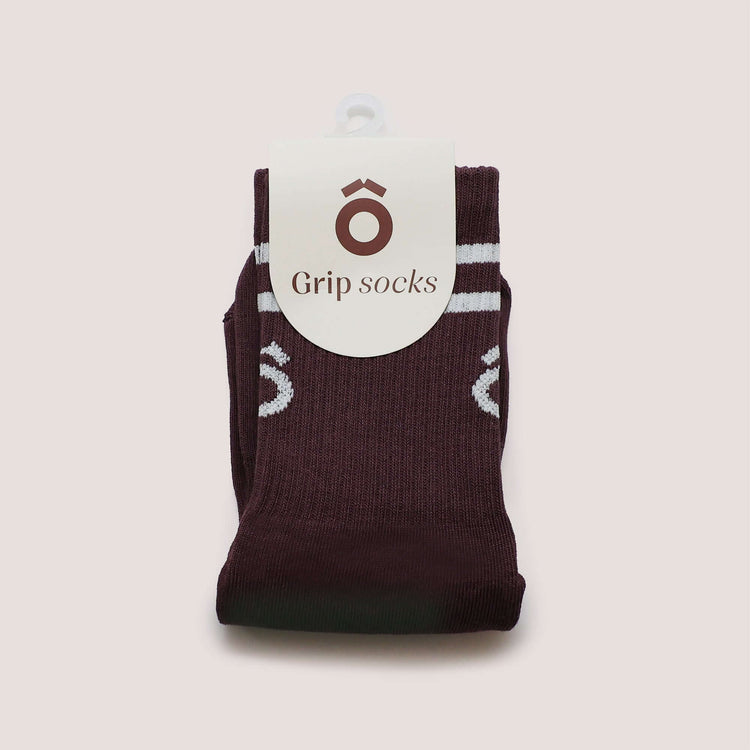 ÔWEAR Crew Sporty Stripes Pilates Grip Socks in Magenta, view 5