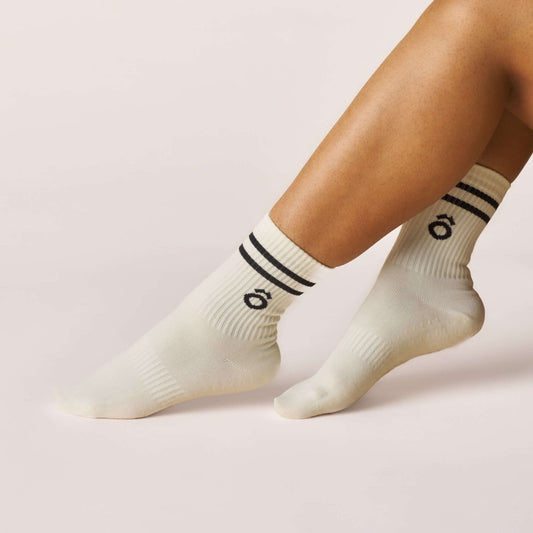 ÔWEAR Crew Sporty Stripes Pilates Grip Socks in Off White