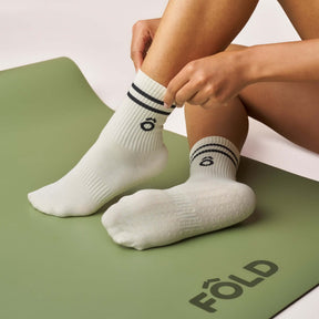 ÔWEAR Crew Sporty Stripes Pilates Grip Socks in Off White, view 2